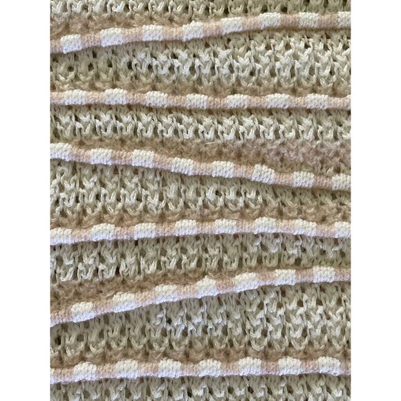 Anthropologie Cream & Tan Open Stitch Knit Pullover Crewneck Sweater Small - Picture 4 of 9